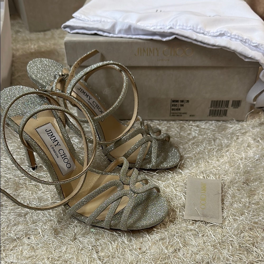Jimmy Choo Mimi 100 |  35 Silver Glitter Women's Heels NWB